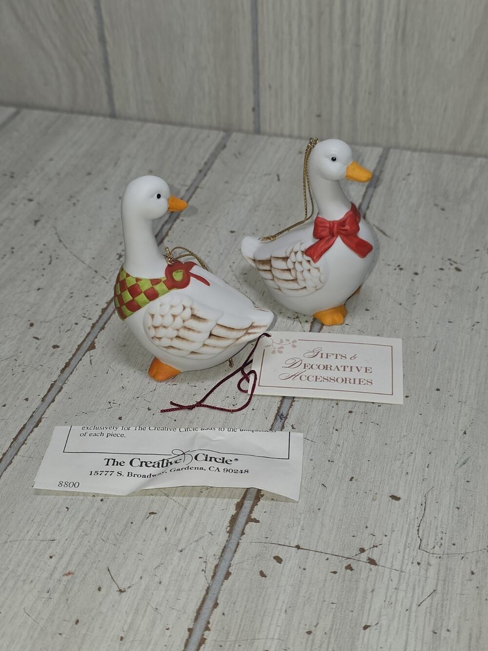 Vintage 80s Christmas Geese Ornaments Set Of 2 Creative Circle Farmhouse NIB 3"